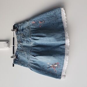 Vintage Moiselle Disney Princess Snow White Denim Embroidered Lace Hem Skirt